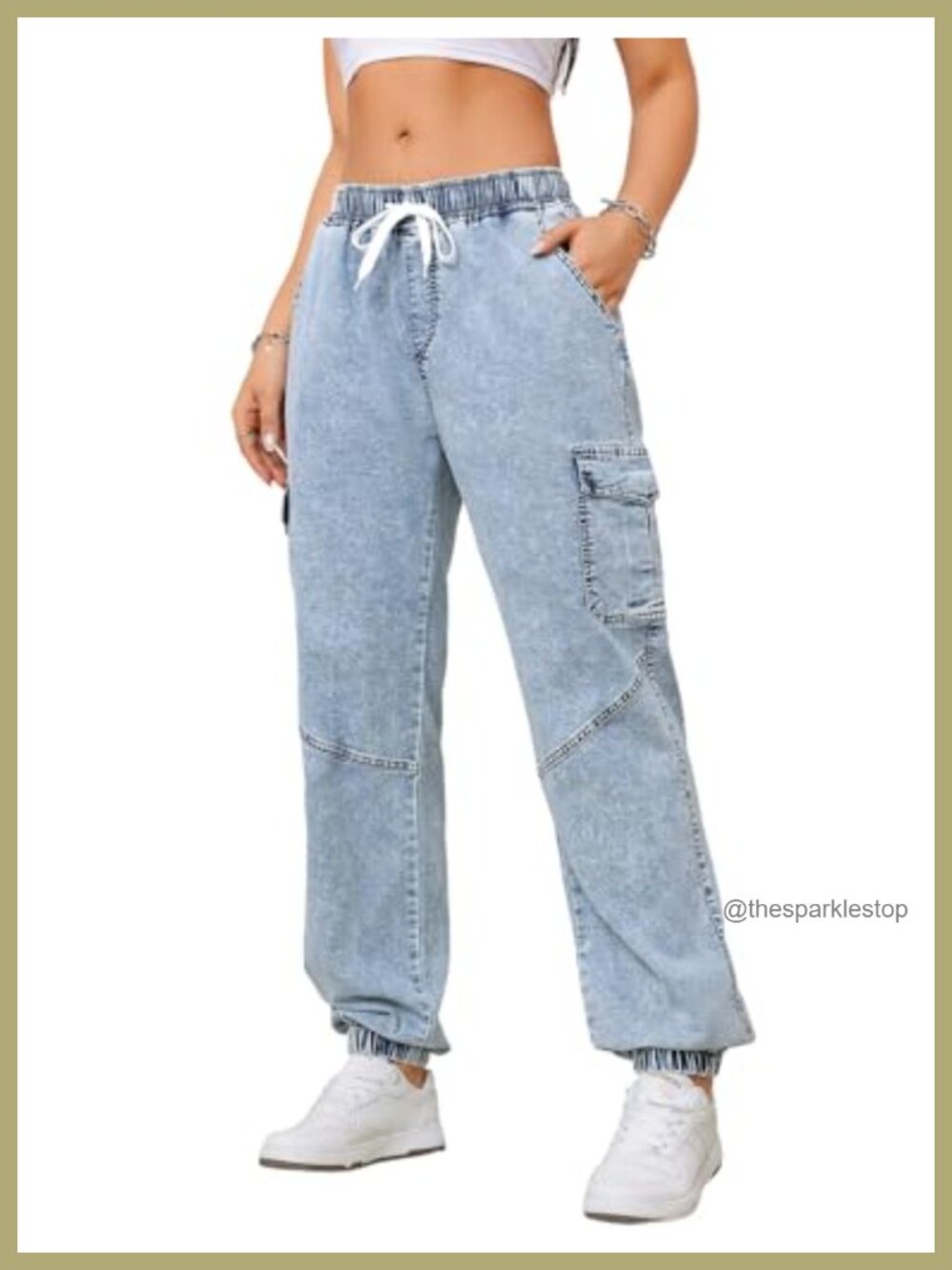 Women's Stretch Jean Joggers Elastic Waist Drawstring Cargo Pants 4-Pocket